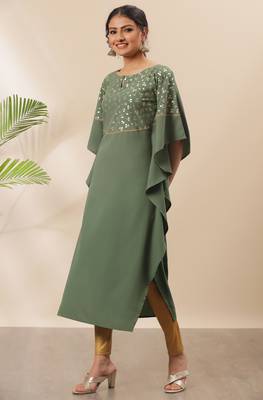 Green printed crepe kurta 2