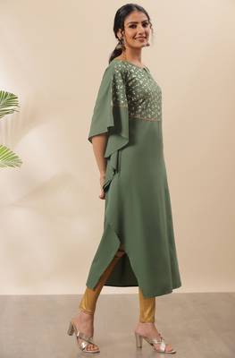 Green printed crepe kurta 3