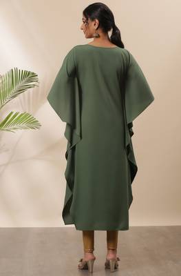 Green printed crepe kurta 4