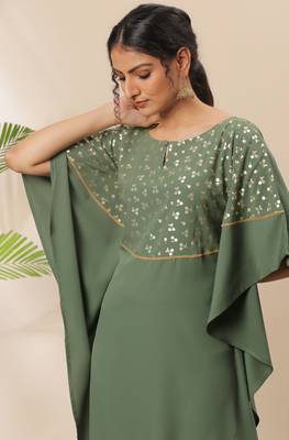 Green printed crepe kurta 5