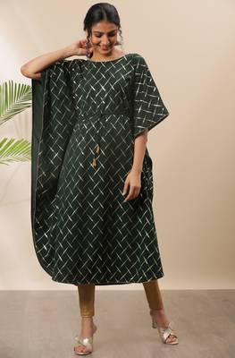 Green printed crepe kurta 1
