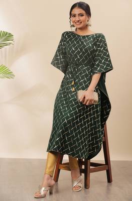 Green printed crepe kurta 2
