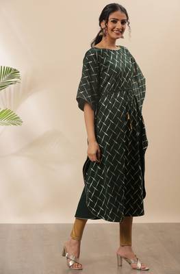 Green printed crepe kurta 4