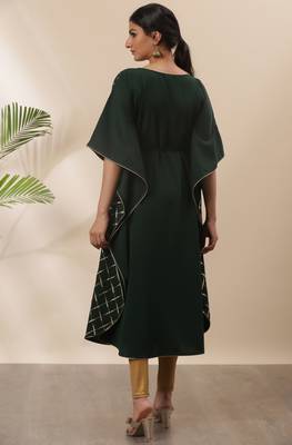 Green printed crepe kurta 5