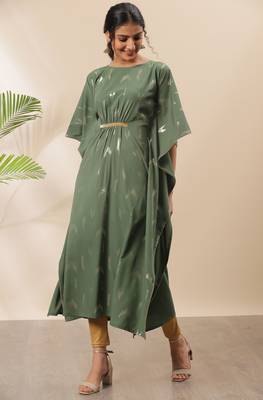 Green printed crepe kurta 2