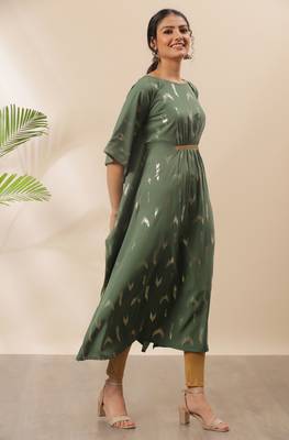 Green printed crepe kurta 3