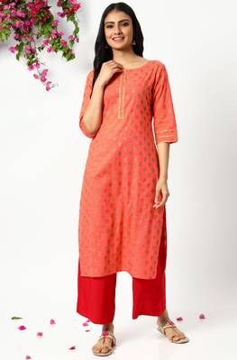 Janasya Coral printed cotton kurta 1