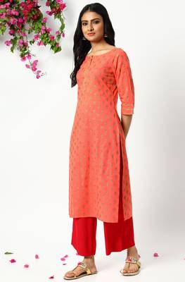 Janasya Coral printed cotton kurta 2