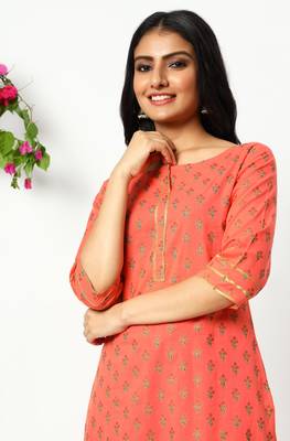 Janasya Coral printed cotton kurta 5