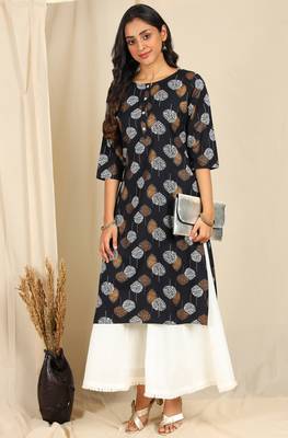 Black printed cotton kurta 1