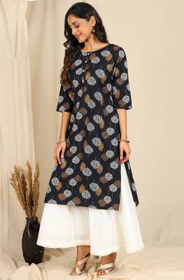 Black printed cotton kurta 2