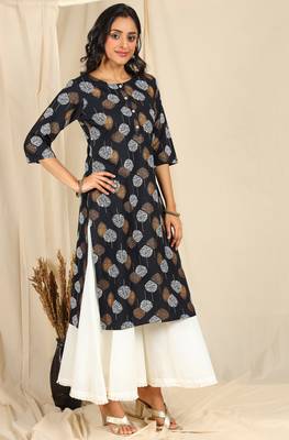 Black printed cotton kurta 3