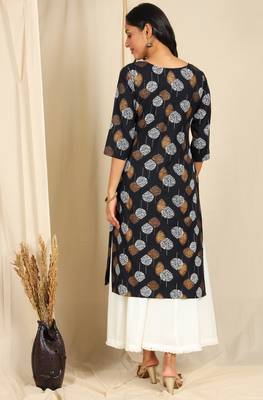 Black printed cotton kurta 4