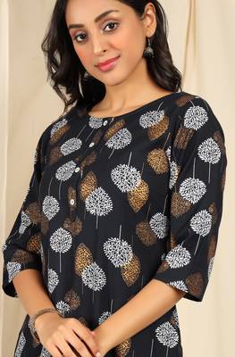 Black printed cotton kurta 5
