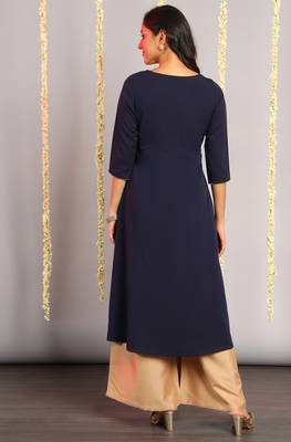 Janasya Navy blue printed crepe kurta 4