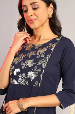 Janasya Navy blue printed crepe kurta 5