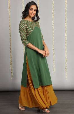 Janasya Green printed crepe kurta 3