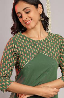 Janasya Green printed crepe kurta 5