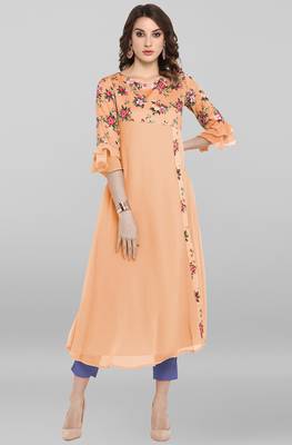 Peach printed crepe kurta 1