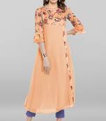 Peach printed crepe kurta