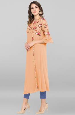 Peach printed crepe kurta 2