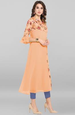 Peach printed crepe kurta 3