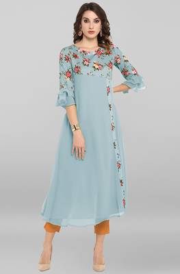 Blue printed crepe kurta 1
