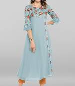 Blue printed crepe kurta