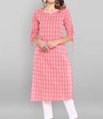 Pink woven cotton kurta