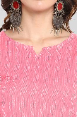 Pink woven cotton kurta 5
