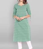Green woven cotton kurta