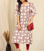 Janasya Cream printed cotton kurta