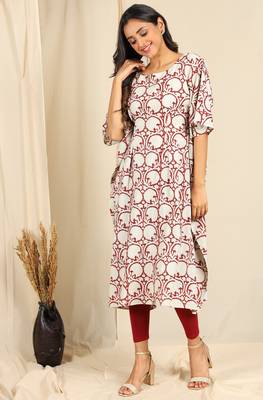 Janasya Cream printed cotton kurta 2