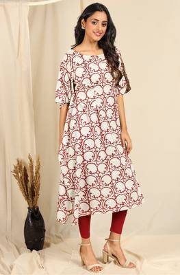 Janasya Cream printed cotton kurta 3