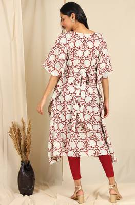 Janasya Cream printed cotton kurta 4