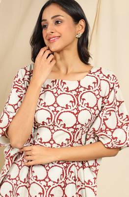 Janasya Cream printed cotton kurta 5