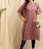 Orange printed cotton kurta