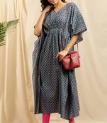 Janasya Blue printed cotton kurta