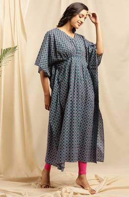 Janasya Blue printed cotton kurta 3