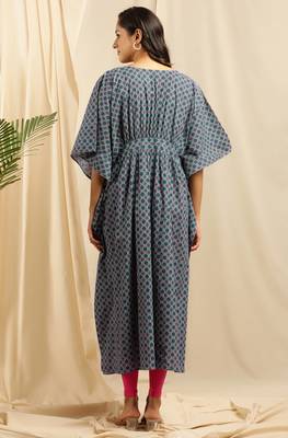 Janasya Blue printed cotton kurta 4