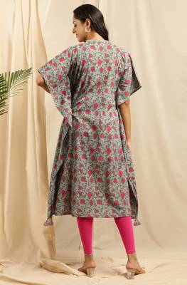 Janasya Sea green printed cotton kurta 4