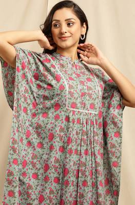 Janasya Sea green printed cotton kurta 5