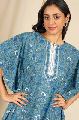 Blue printed cotton kurta 5