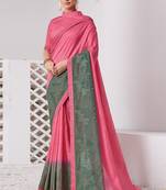 Pink embroidered viscose saree with blouse