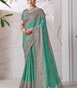 Green embroidered viscose saree with blouse