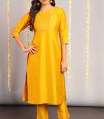 Mustard plain silk salwar