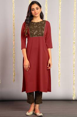 Janasya Maroon floral print crepe salwar 1