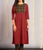 Janasya Maroon floral print crepe salwar
