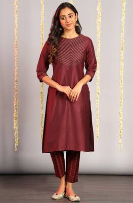 Janasya Maroon embroidered silk salwar 1