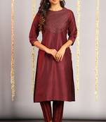 Janasya Maroon embroidered silk salwar